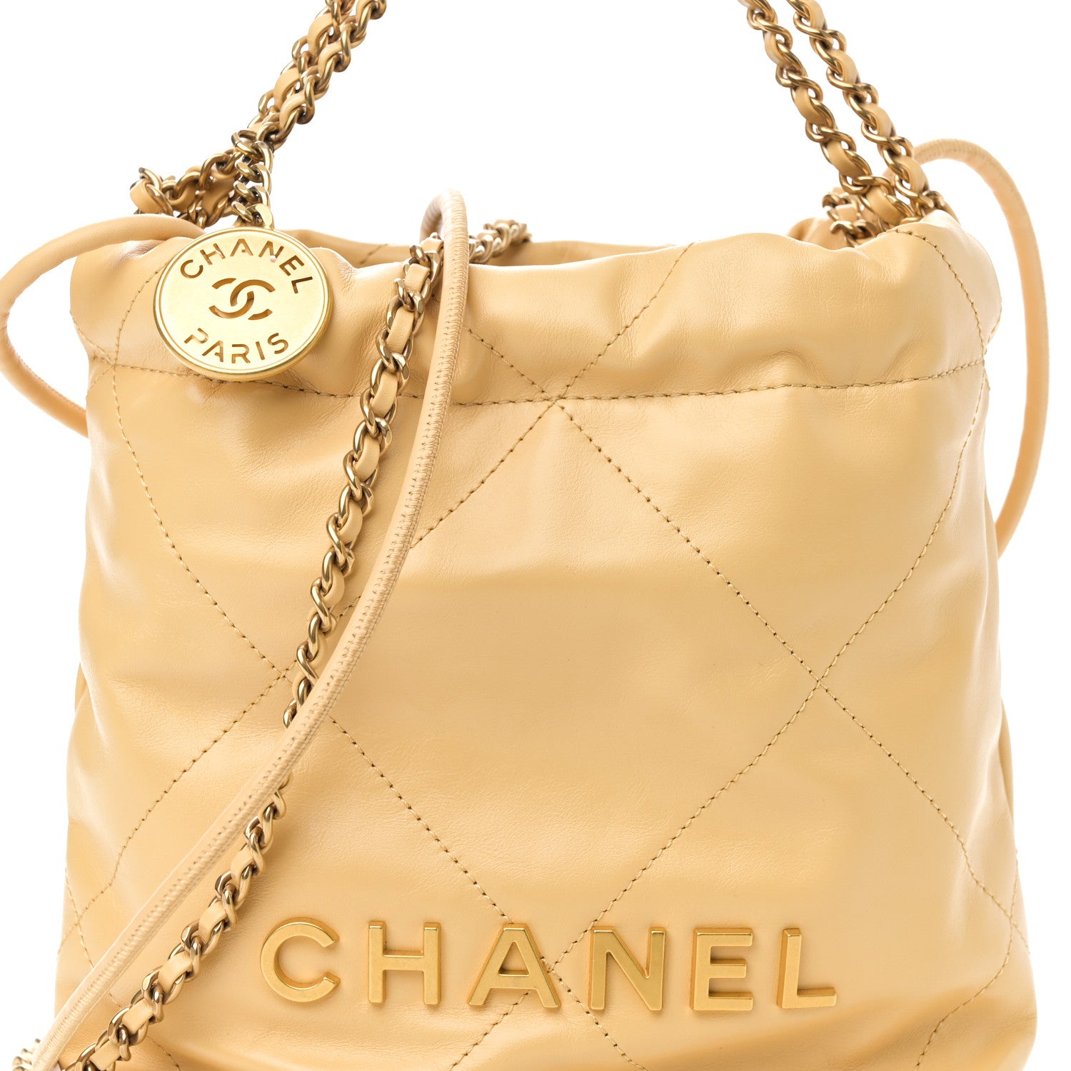 シャネル　22bag 22バッグ　mini イエロー Chanel Mini 22 Bag Yellow Calfskin Gold Hardware