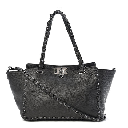 Valentino Garavani Grained Calfskin Onyx Small Rockstud Rolling Tote Black 1 of 9