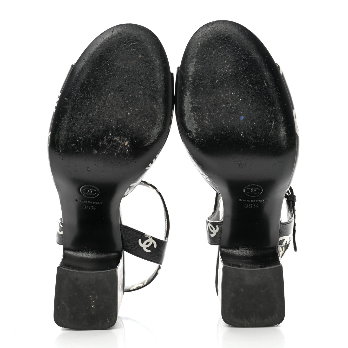 Printed Lambskin CC Sandals 39.5 Black White
