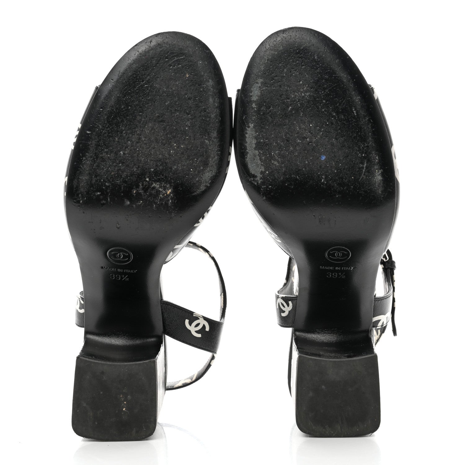 Chanel Printed Lambskin CC Sandals 39.5 Black White 5 of 8