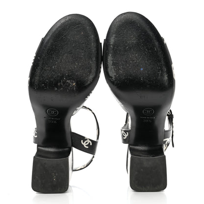 Chanel Printed Lambskin CC Sandals 39.5 Black White 5 of 8