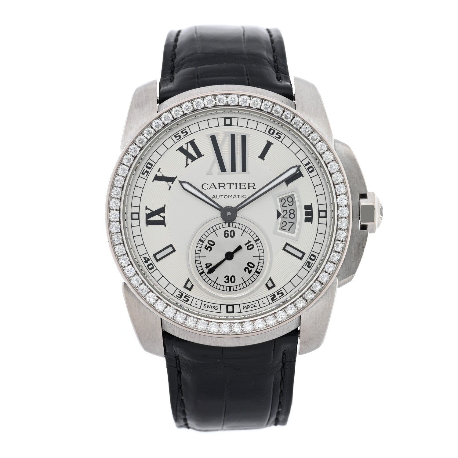 Cartier 18K White Gold Alligator Diamond Bezel 42mm Calibre de Cartier Automatic Watch 1 of 4