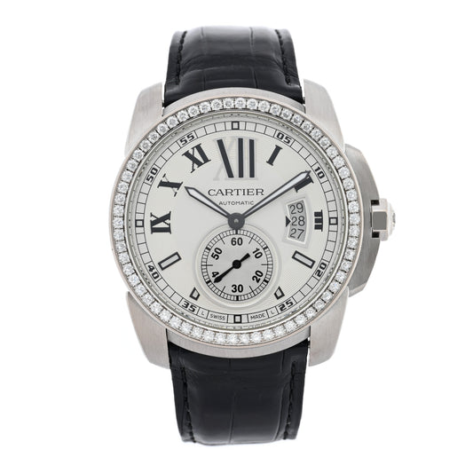 18K White Gold Alligator Diamond Bezel 42mm Calibre de Cartier Automatic Watch