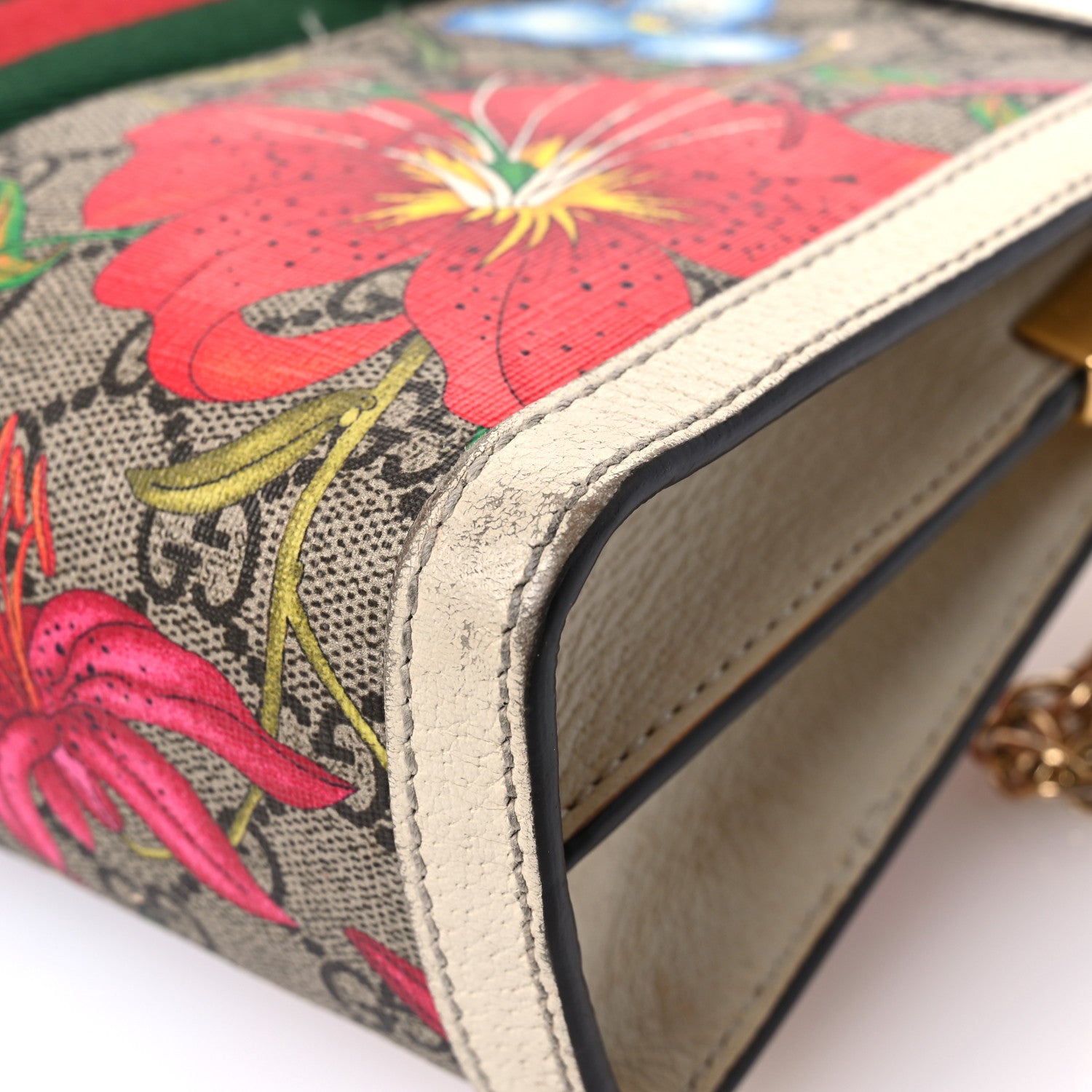 Gucci GG Supreme Monogram Flora Web Small Ophidia Chain Shoulder Bag White 12 of 14