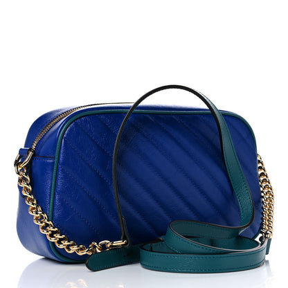 Gucci Azalea Calfskin Enamel Matelasse Diagonal Small Torchon GG Marmont Chain Shoulder Bag Imperial Blue Pavone 3 of 10