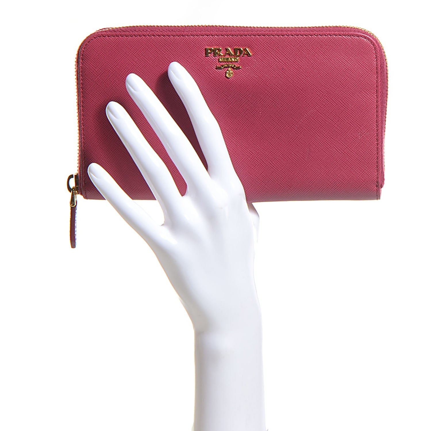 Prada Saffiano Metal Zip Around Wallet Ibisco 2 of 10