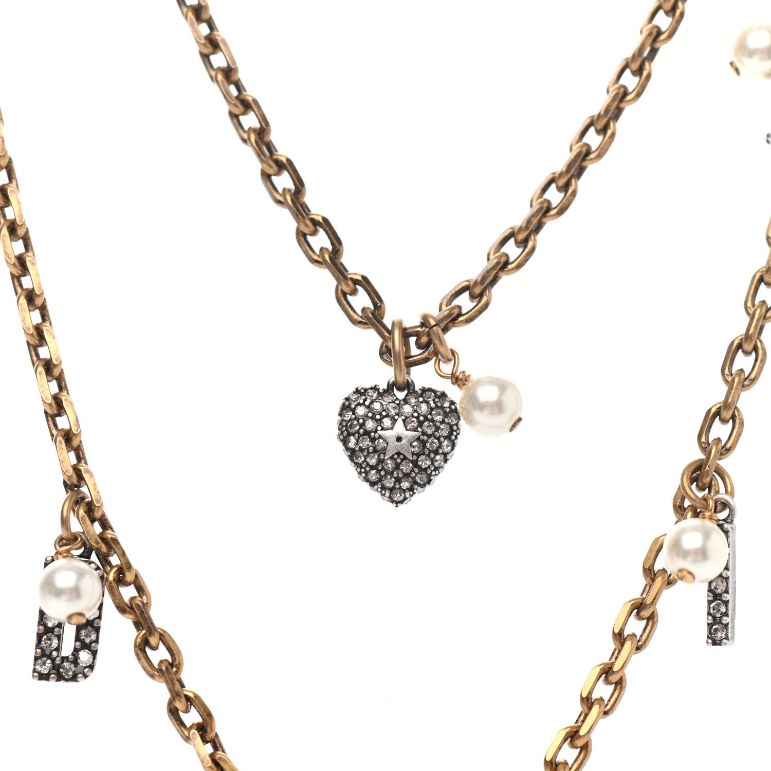 Christian Dior Metal Crystal Pearl Star Multi Strand Necklace Aged Gold 3 of 4