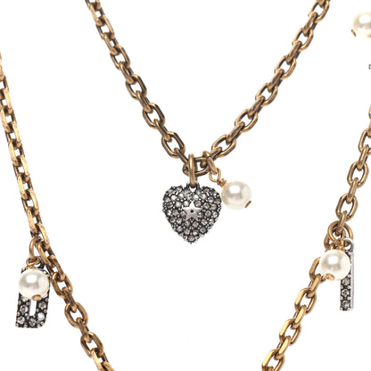 Christian Dior Metal Crystal Pearl Star Multi Strand Necklace Aged Gold 3 of 4