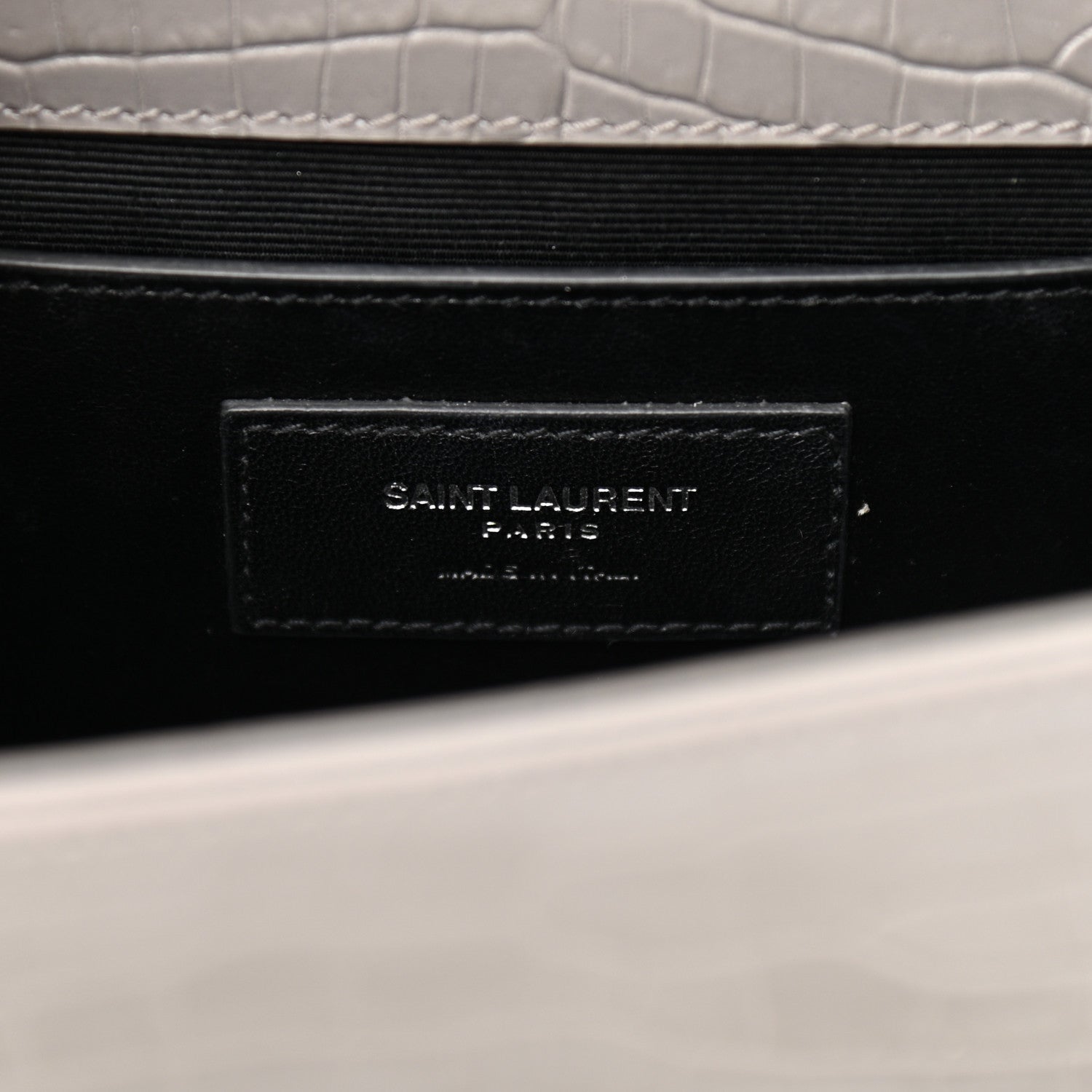 Saint Laurent Calfskin Crocodile Embossed Medium Classic Monogram Kate Tassel Satchel Fog 7 of 10
