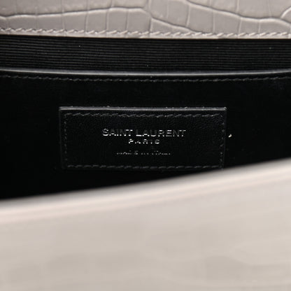 Saint Laurent Calfskin Crocodile Embossed Medium Classic Monogram Kate Tassel Satchel Fog 7 of 10