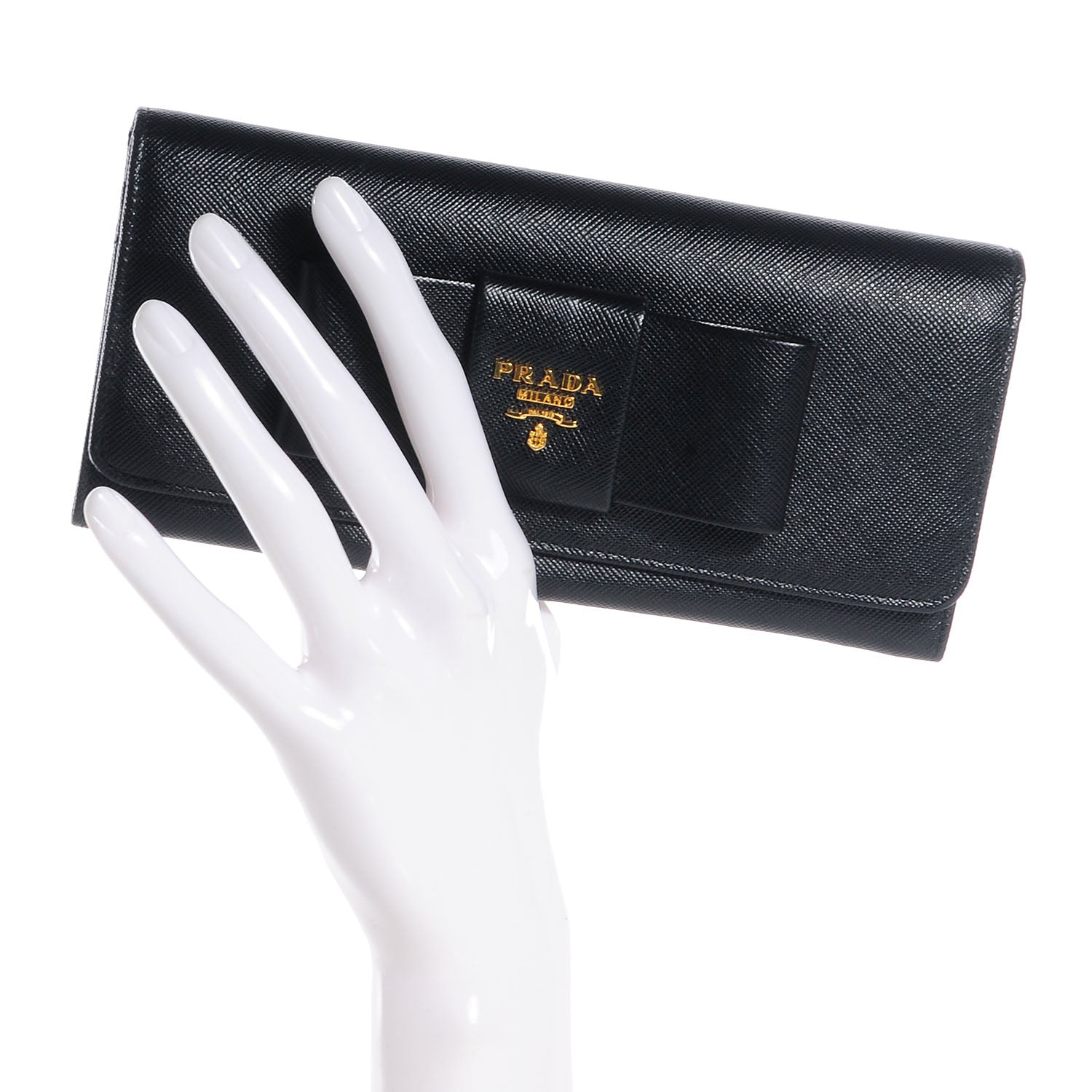 Prada Saffiano Bow Continental Wallet Nero Black 2 of 7