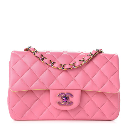 Chanel Lambskin Quilted Mini Rectangular Flap Pink Yellow 1 of 9