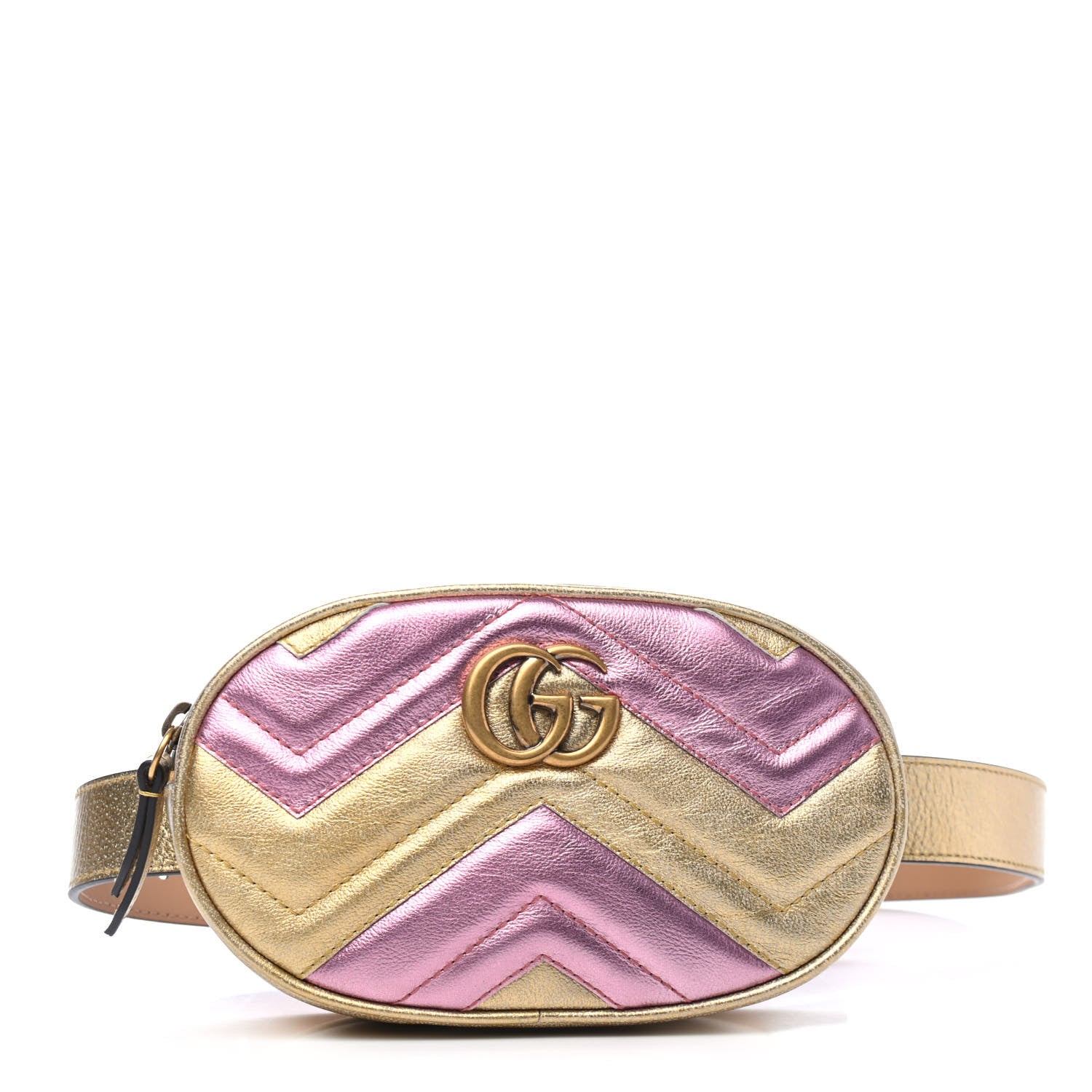 Gucci Metallic Nappa Matelasse Heart GG Marmont Belt Bag 85 34 Oro Vecchio Rosa 1 of 4