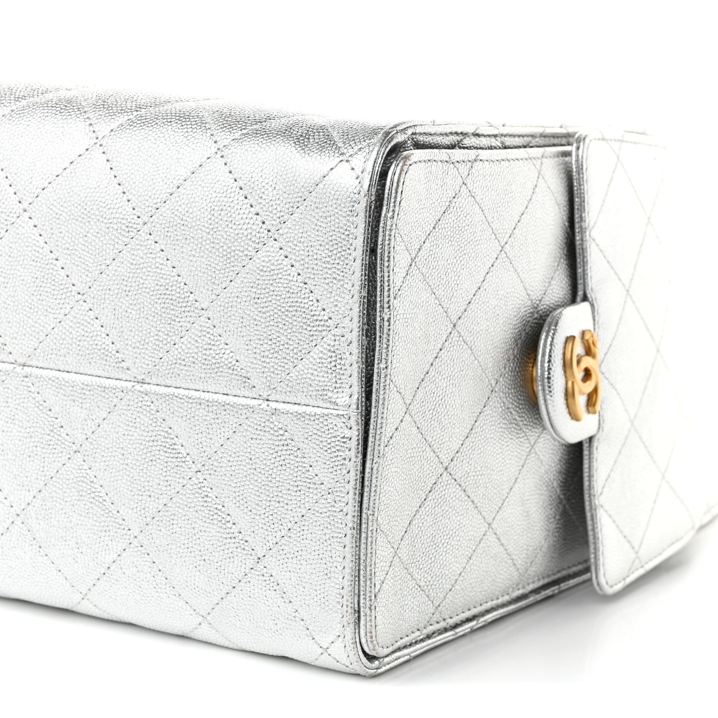 Metallic Caviar Quilted Medium Chanel 25 Handbag Silver