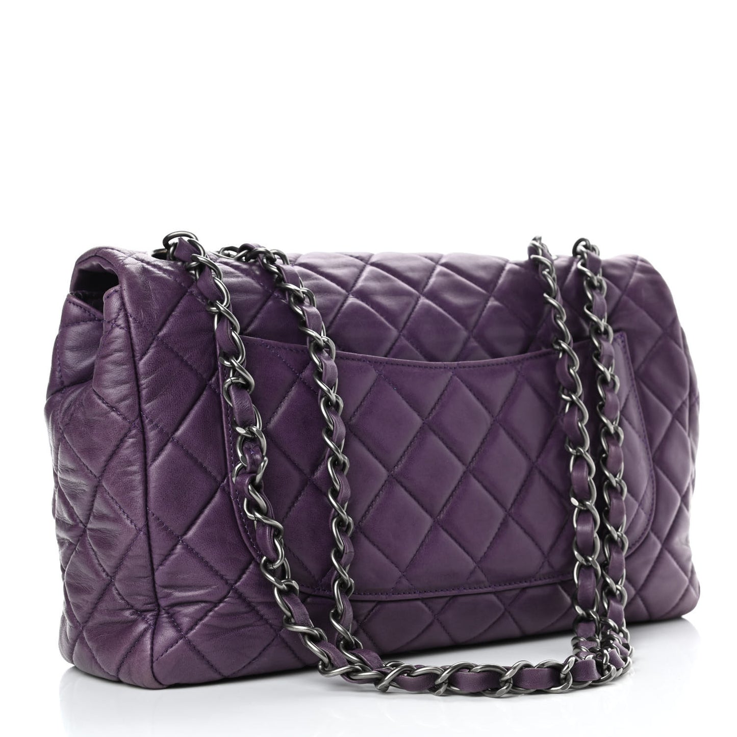 Lambskin Quilted Jumbo Single Flap Dark Purple
