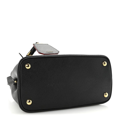 Prada Saffiano Cuir Mini Double Bag Black Fuoco 4 of 9