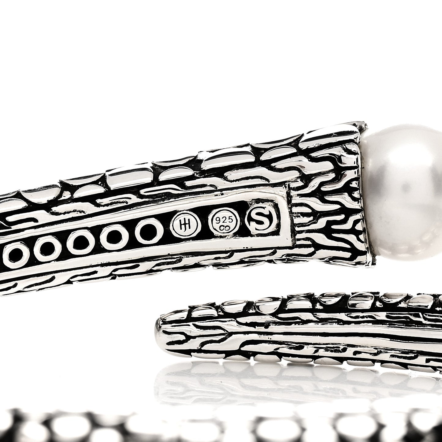 Sterling Silver Diamond Pearl Dot Kick Cuff Bracelet