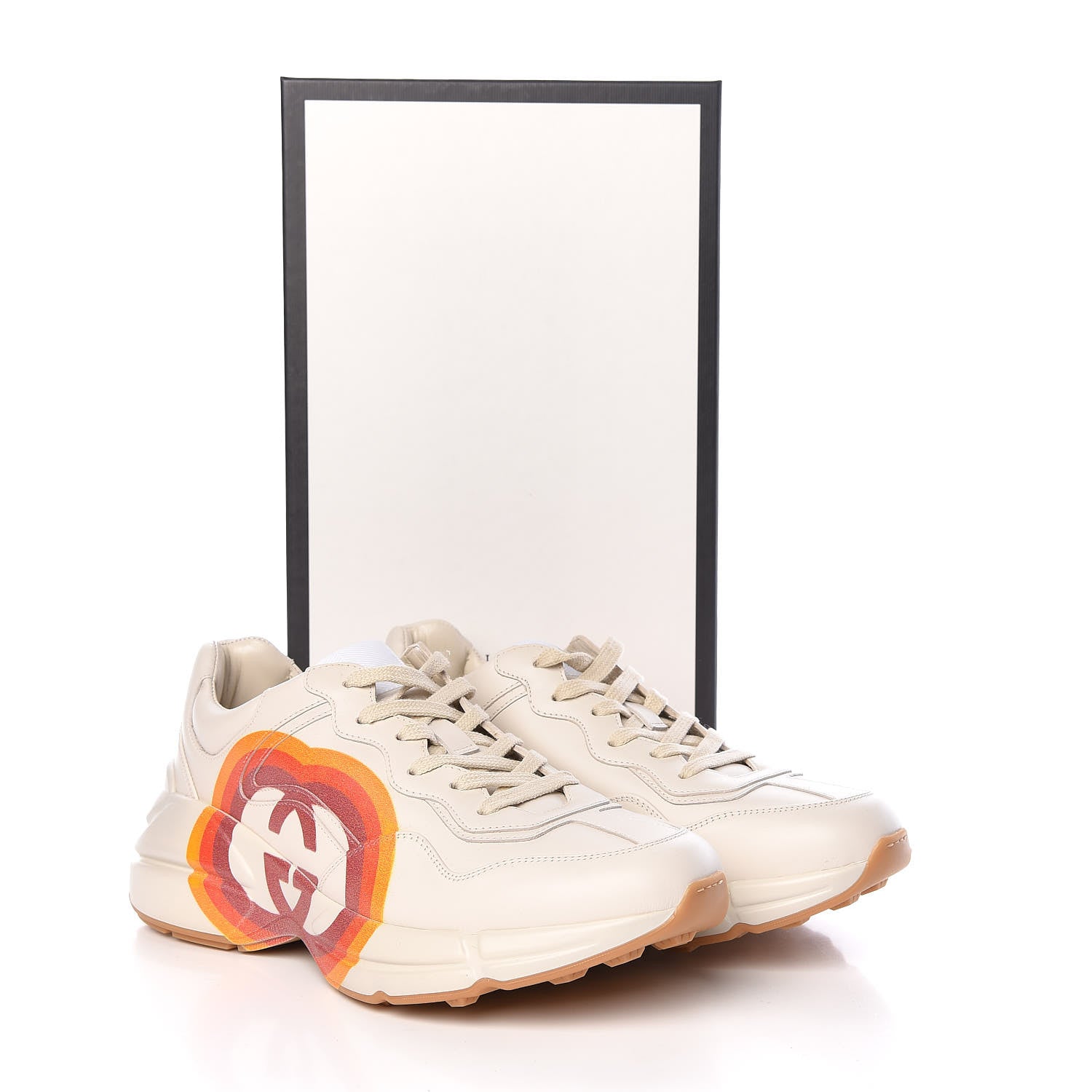 Gucci Calfskin Interlocking G Heart Rhyton Sneakers 39.5 Mystic White 10 of 10