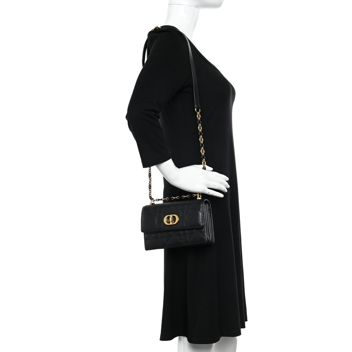 Lambskin Macrocannage Mini Miss Caro Bag Black