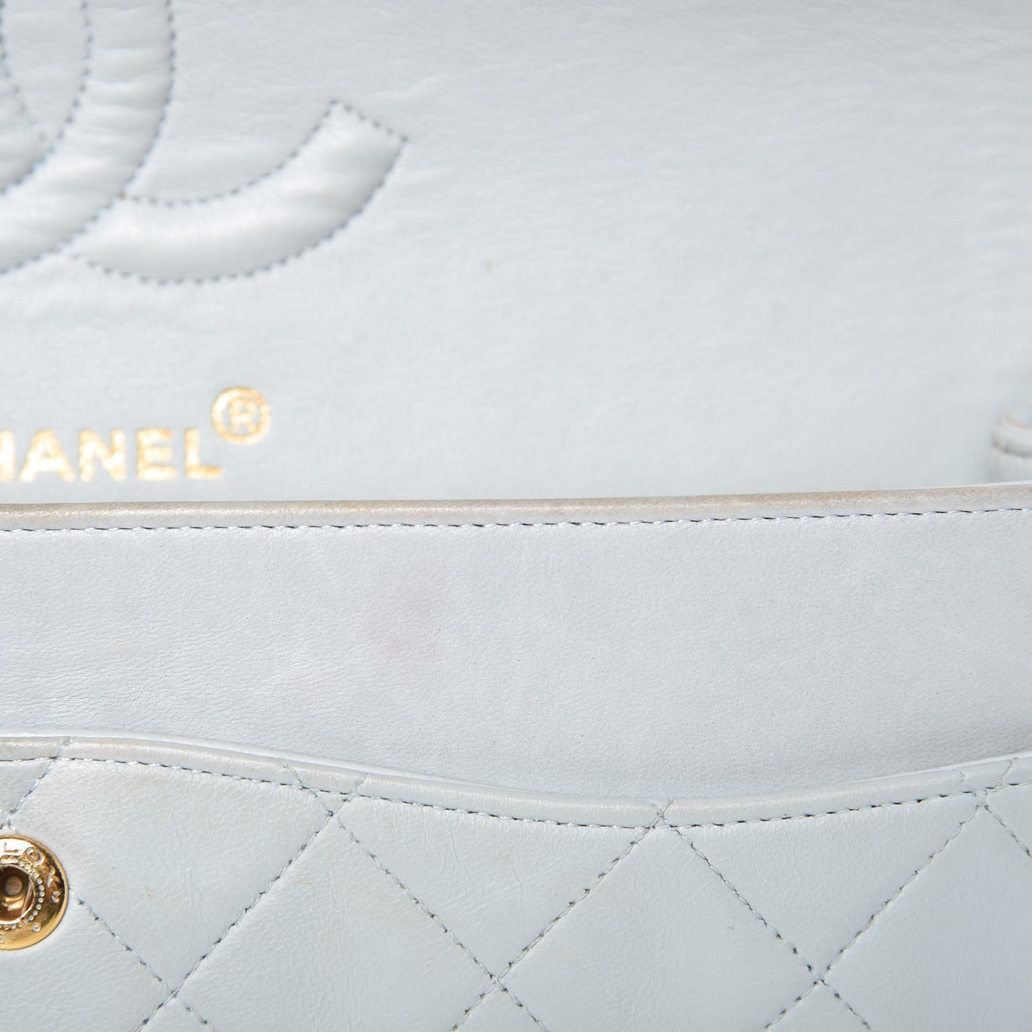 Lambskin Quilted Medium Double Flap Light Blue