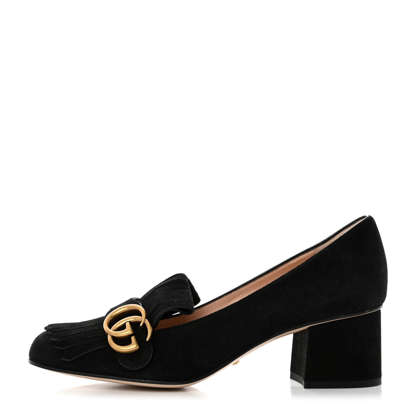 Kid Scamosciato GG Marmont Fringe 50mm Loafer Pumps 39 Black