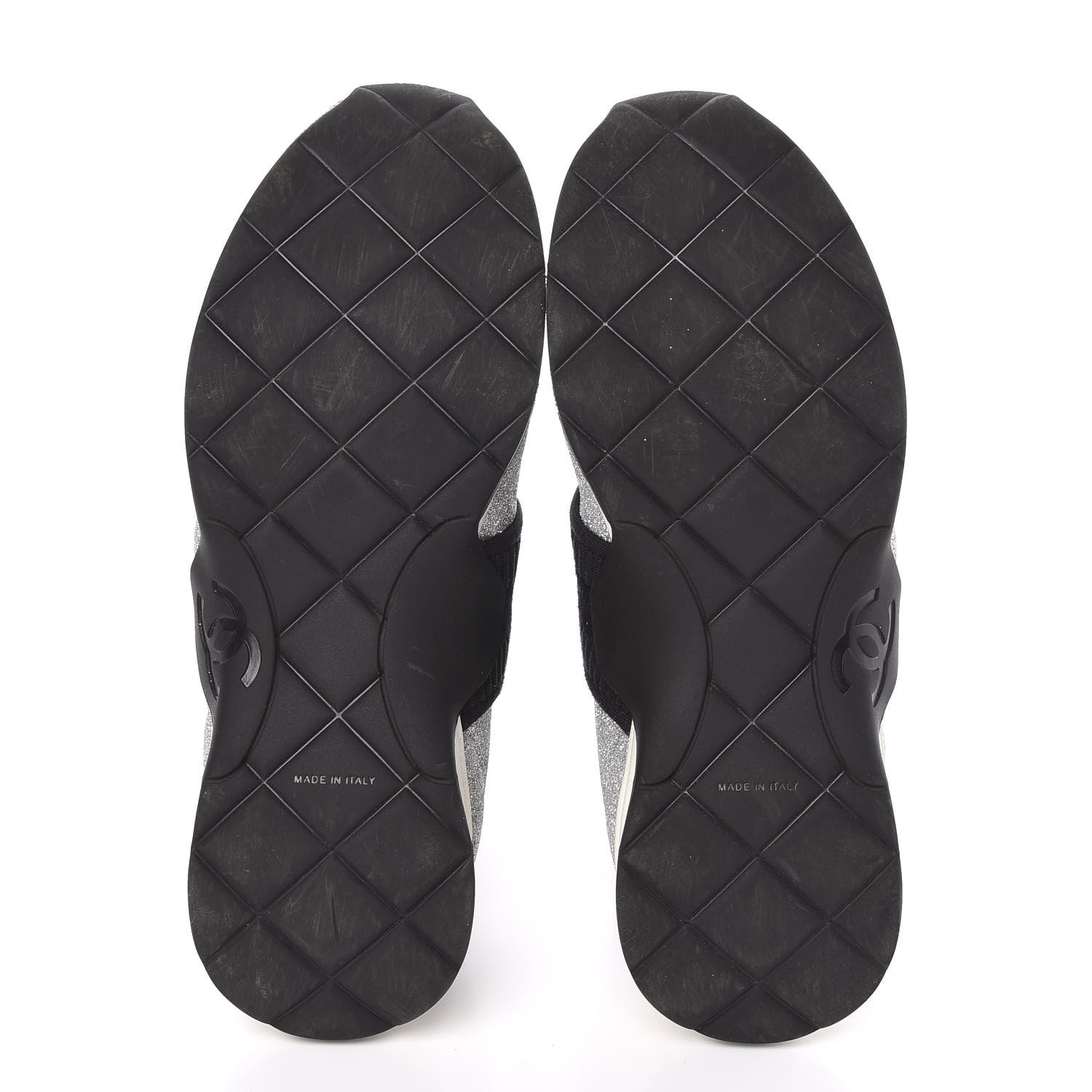 Chanel Glitter Stretch Fabric CC Sneakers 39 Black Silver 5 of 8