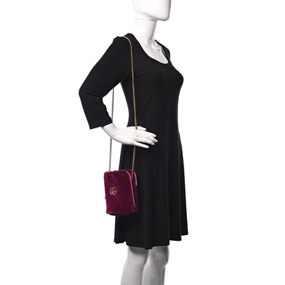 Gucci Velvet Matelasse Mini GG Marmont 2.0 Bucket Bag Fuchsia Violet Cyclamen 2 of 10