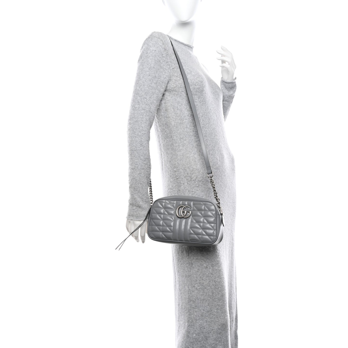 Calfskin Matelasse Aria Small GG Marmont Chain Shoulder Bag Deep Grey