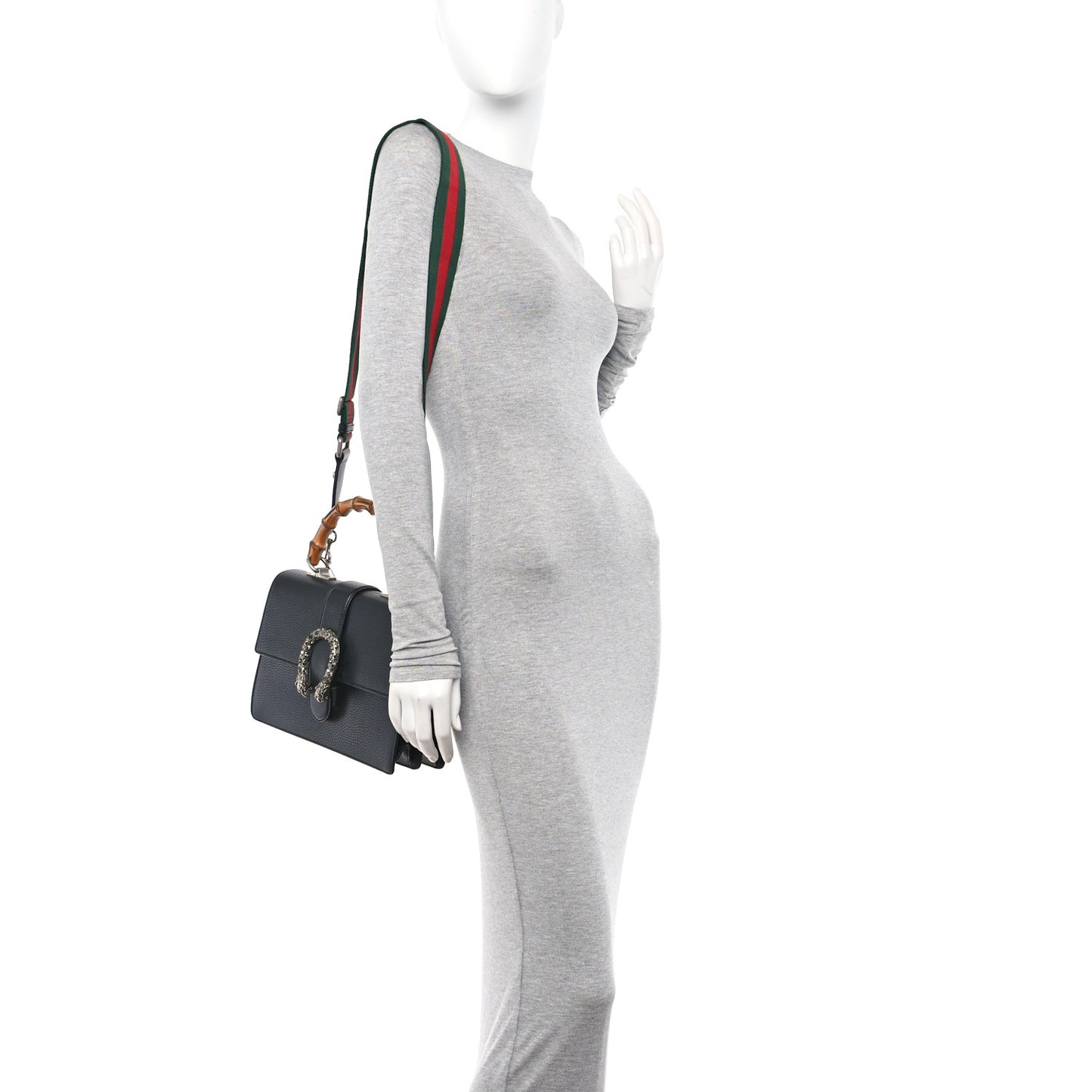 Dollar Calfskin Crystal Web Medium Dionysus Bamboo Top Handle Bag Black Black Diamond
