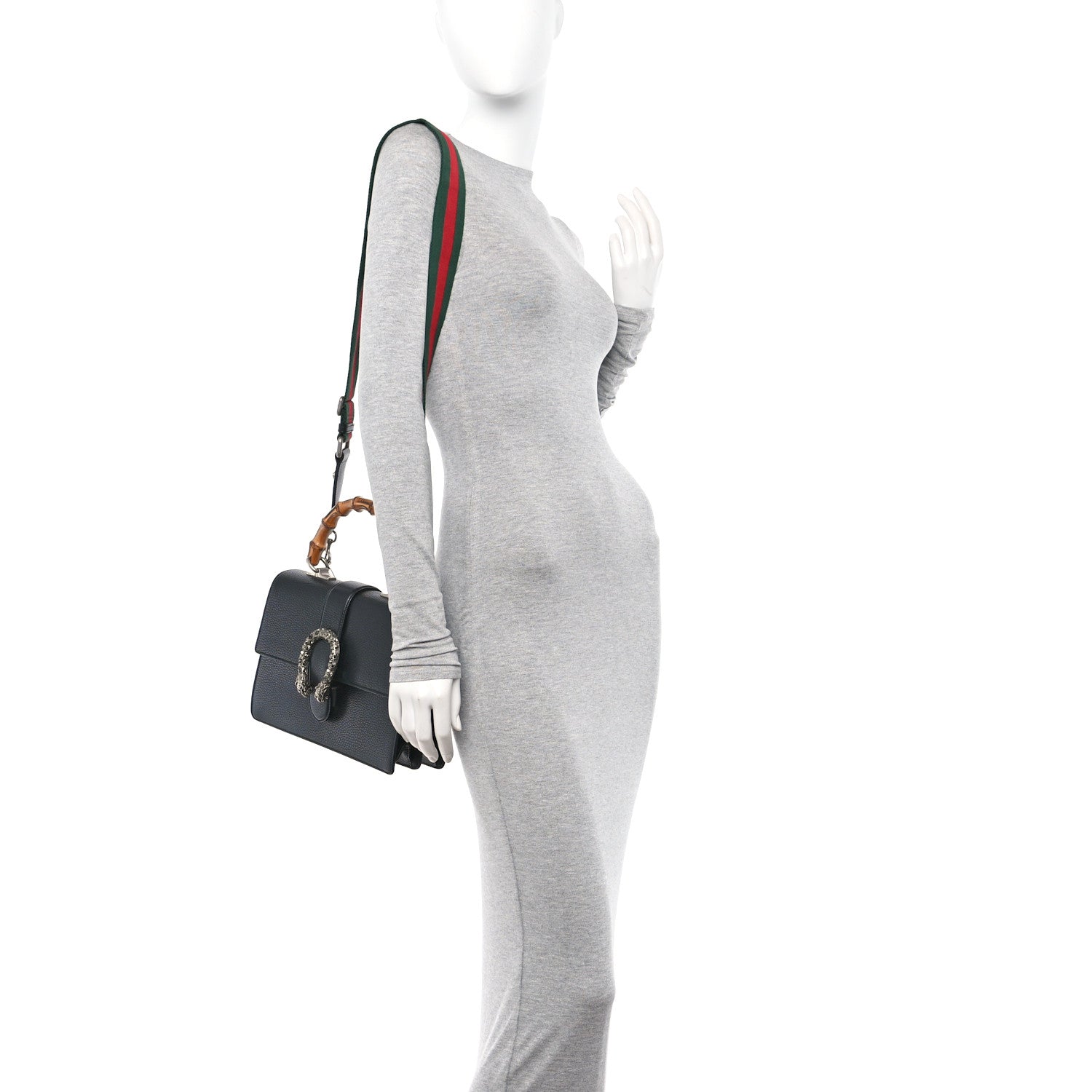 Gucci Dollar Calfskin Crystal Web Medium Dionysus Bamboo Top Handle Bag Black Black Diamond 2 of 13