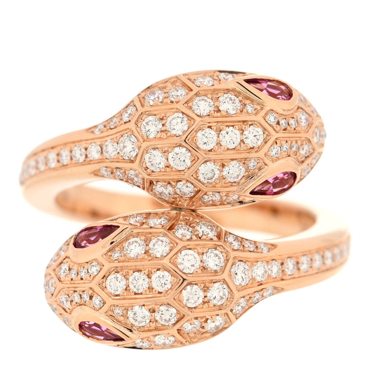 18K Rose Gold Diamond Rubellite Serpenti Seduttori Ring 50 5.5