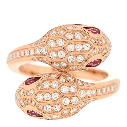 Bulgari 18K Rose Gold Diamond Rubellite Serpenti Seduttori Ring 50 5.5 1 of 5