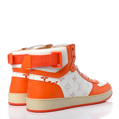 Louis Vuitton Calfskin Monogram Mens Rivoli High Top Sneakers 7.5 Orange 4 of 9