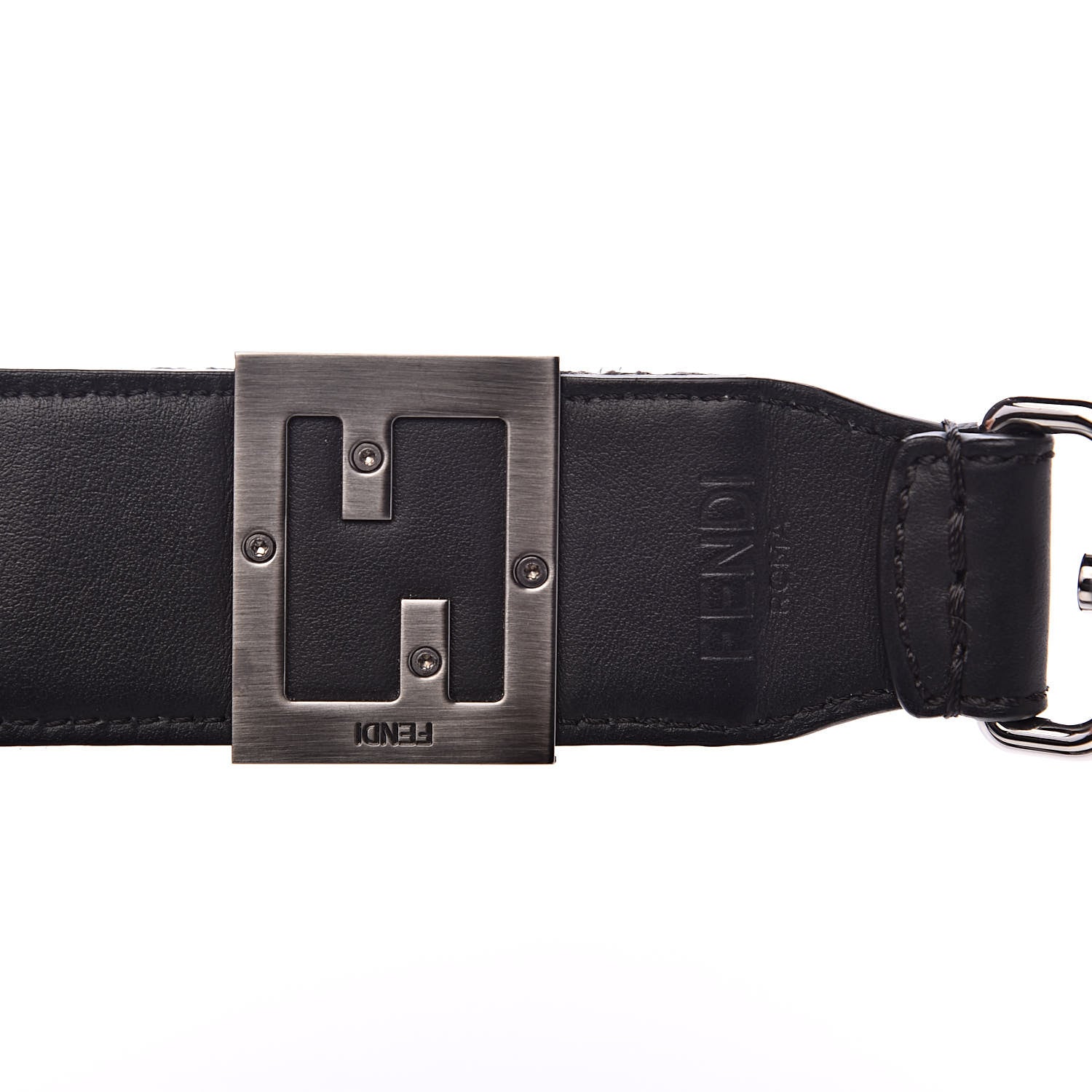 Fendi Fabric Calfskin FF Strap You Grey Black 3 of 6