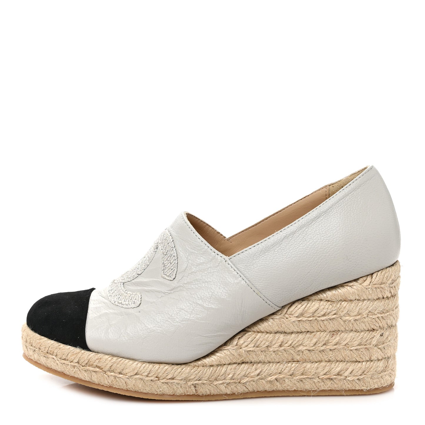 Lambskin Suede CC Espadrille Wedges 36 White Black