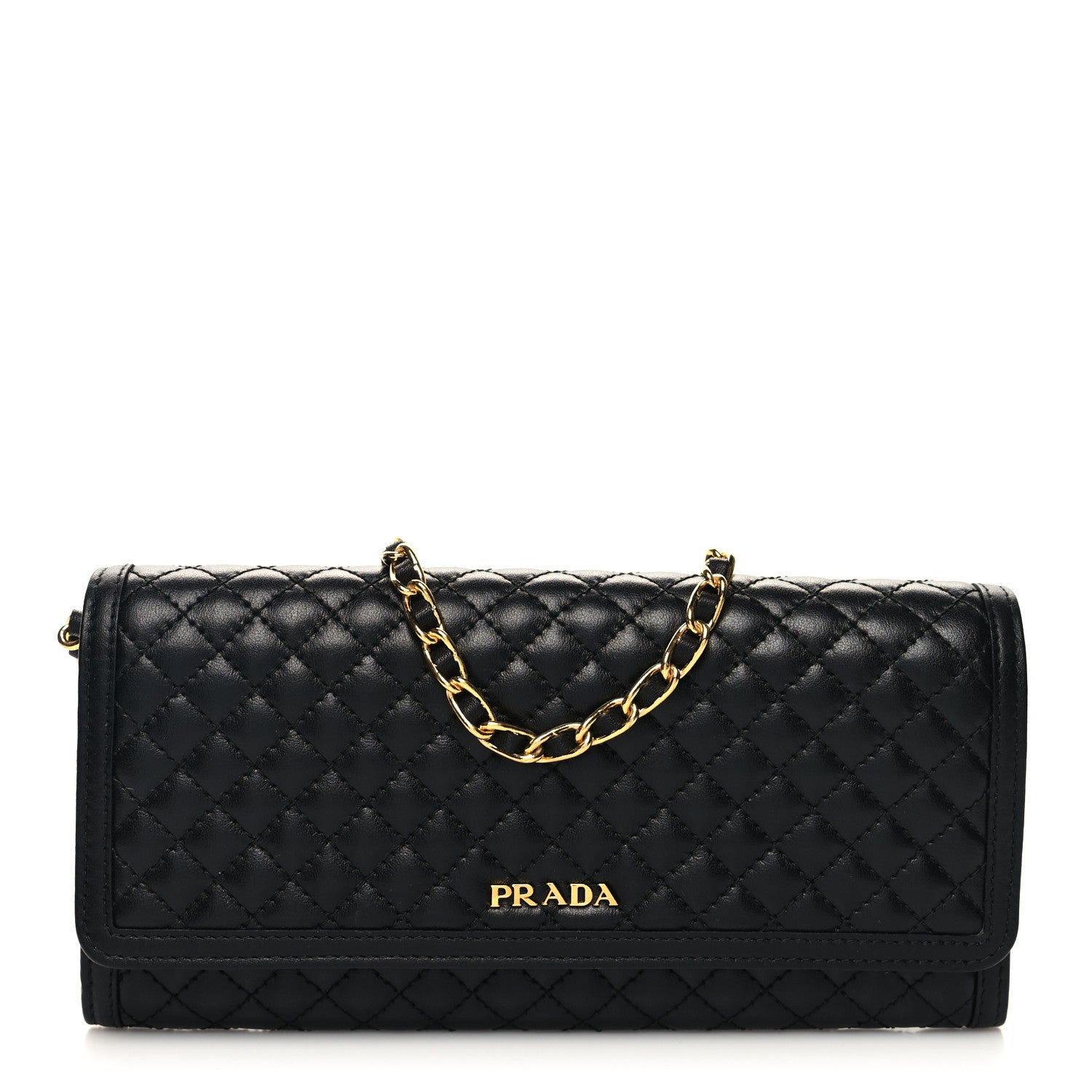 Prada Soft Calfskin Quilted Chain Wallet Black 1 of 10