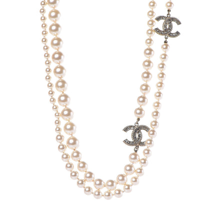 Chanel Pearl Baguette Crystal Long CC Necklace Gold 1 of 5