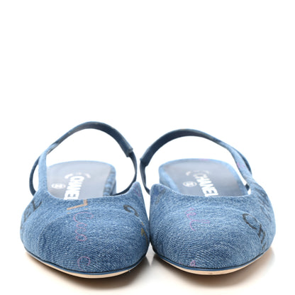 Chanel Denim Cap Toe CC Slingback Flats 38 Light Blue Multicolor 2 of 10