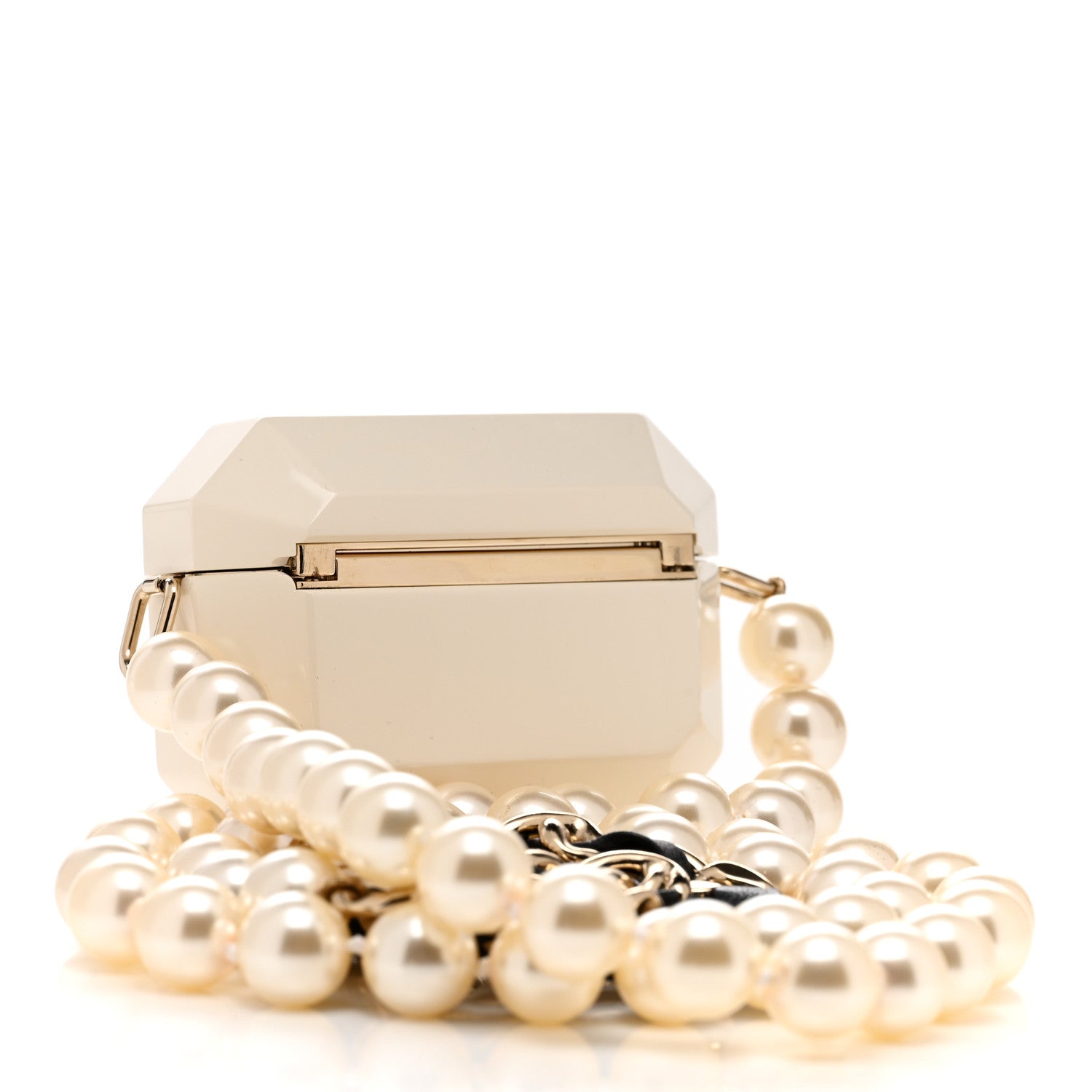 Chanel Resin Crystal Pearl Lambskin Airpods Pro Holder Necklace Pearly White 3 of 6