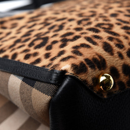 Burberry Calf Hair Leopard Print House Check Medium Banner Tote Black 10 of 14