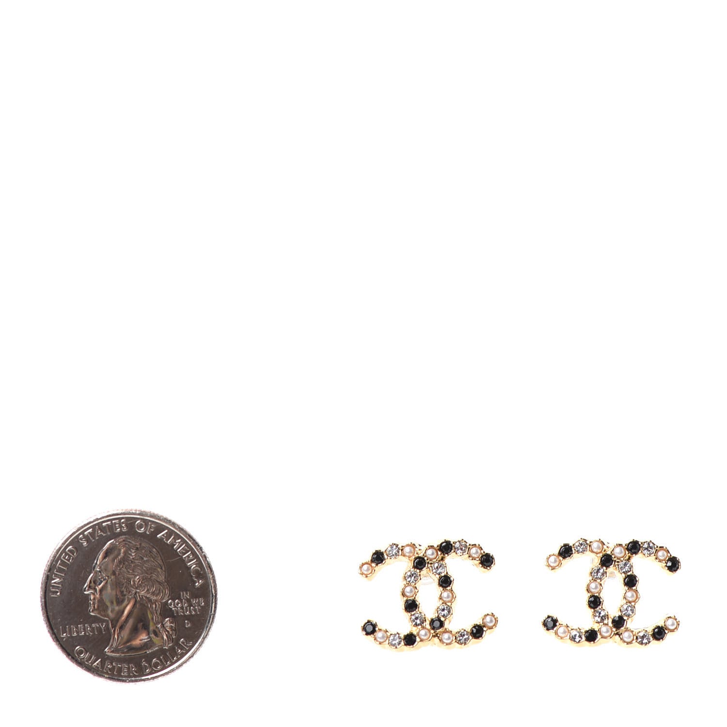 Chanel Resin Pearl Crystal CC Earrings Gold Black 2 of 4