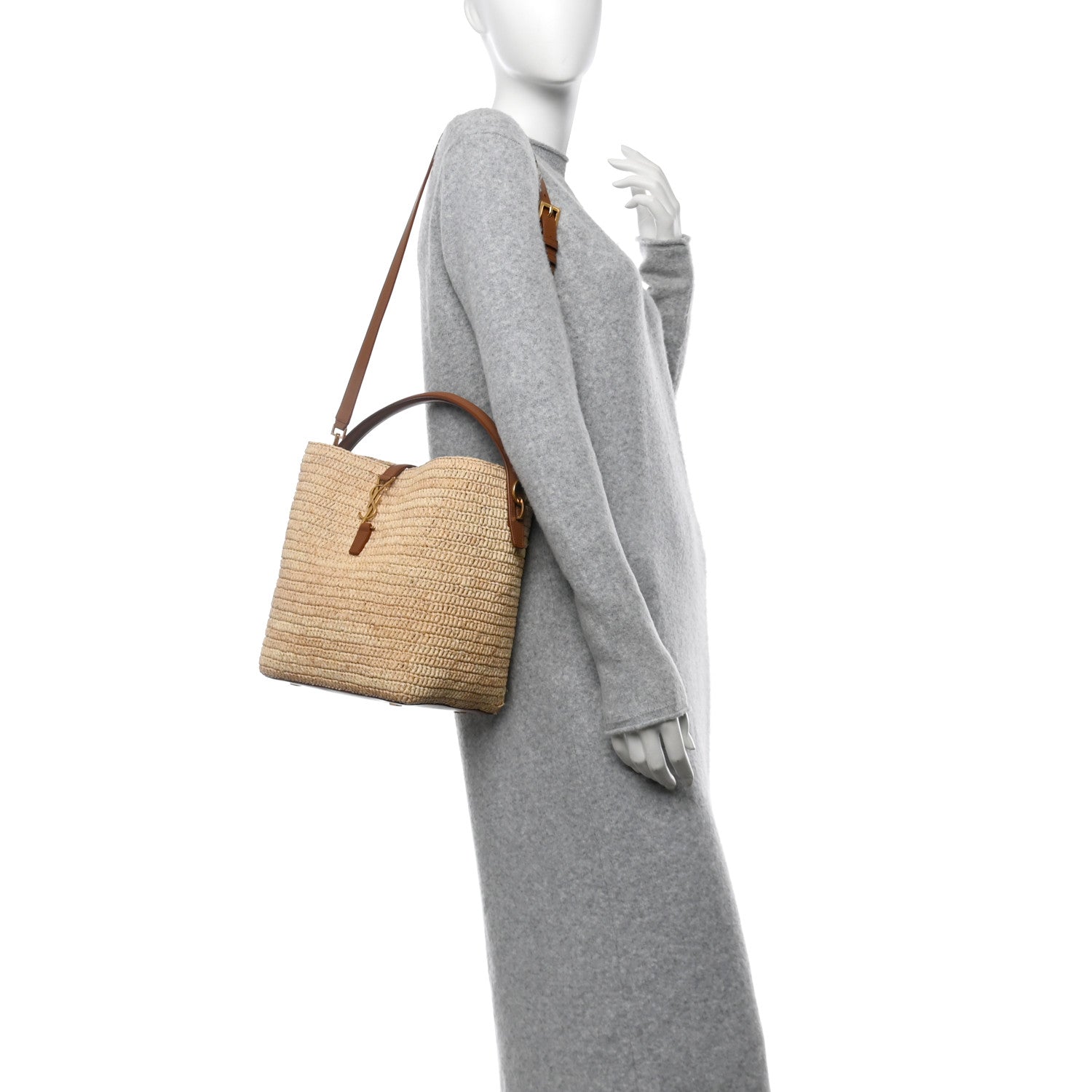 Saint Laurent Raffia Vegetable Le 37 Bucket Bag Naturel Brick 2 of 11