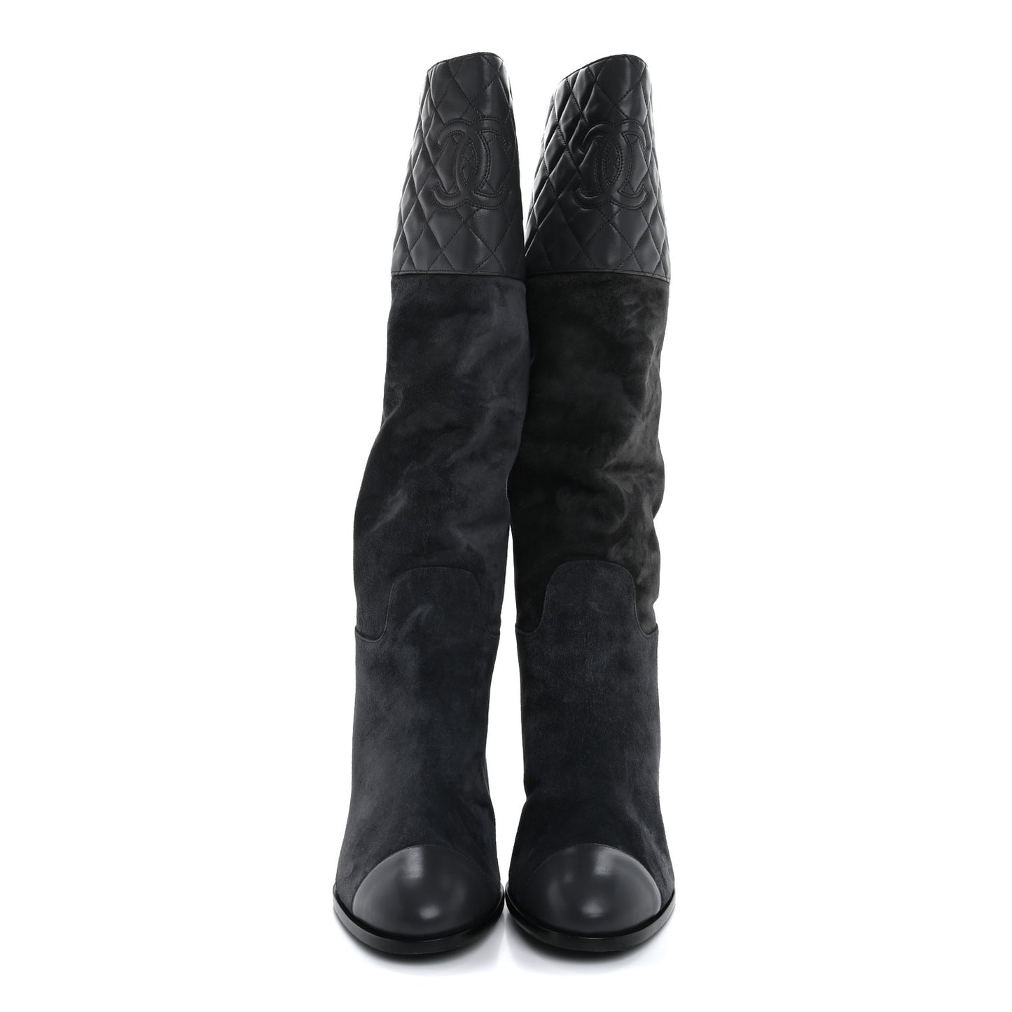 Suede Calfskin Lambskin Quilted Knee High Boots 40 Grey