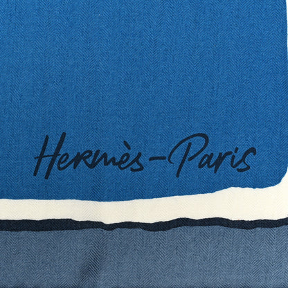 Hermes Cashmere Silk Libre Comme Pegase Shawl 140 Bleu Cobalt White 2 of 5