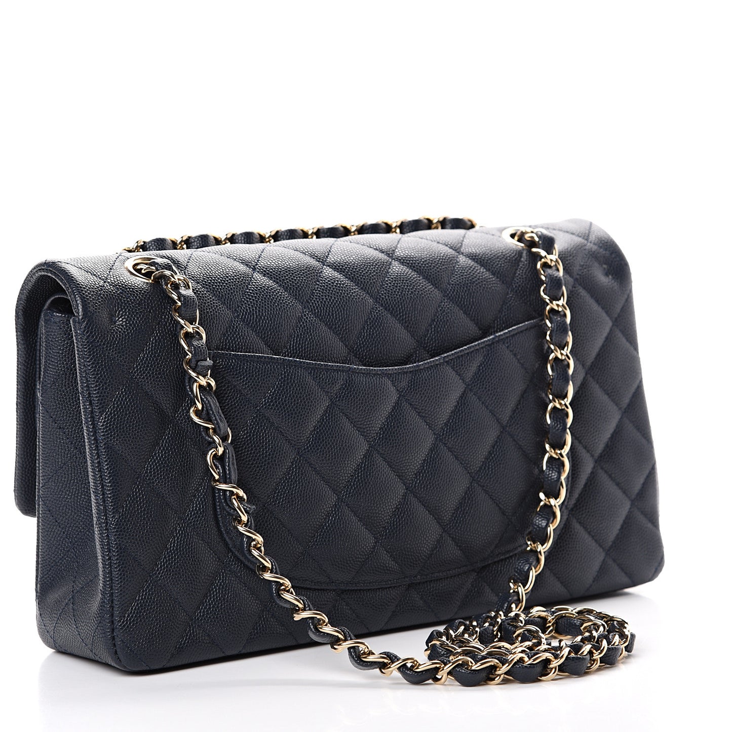Caviar Quilted Medium Double Flap Dark Blue