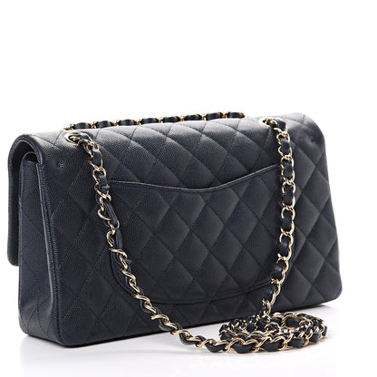 Chanel Caviar Quilted Medium Double Flap Dark Blue 2 of 10