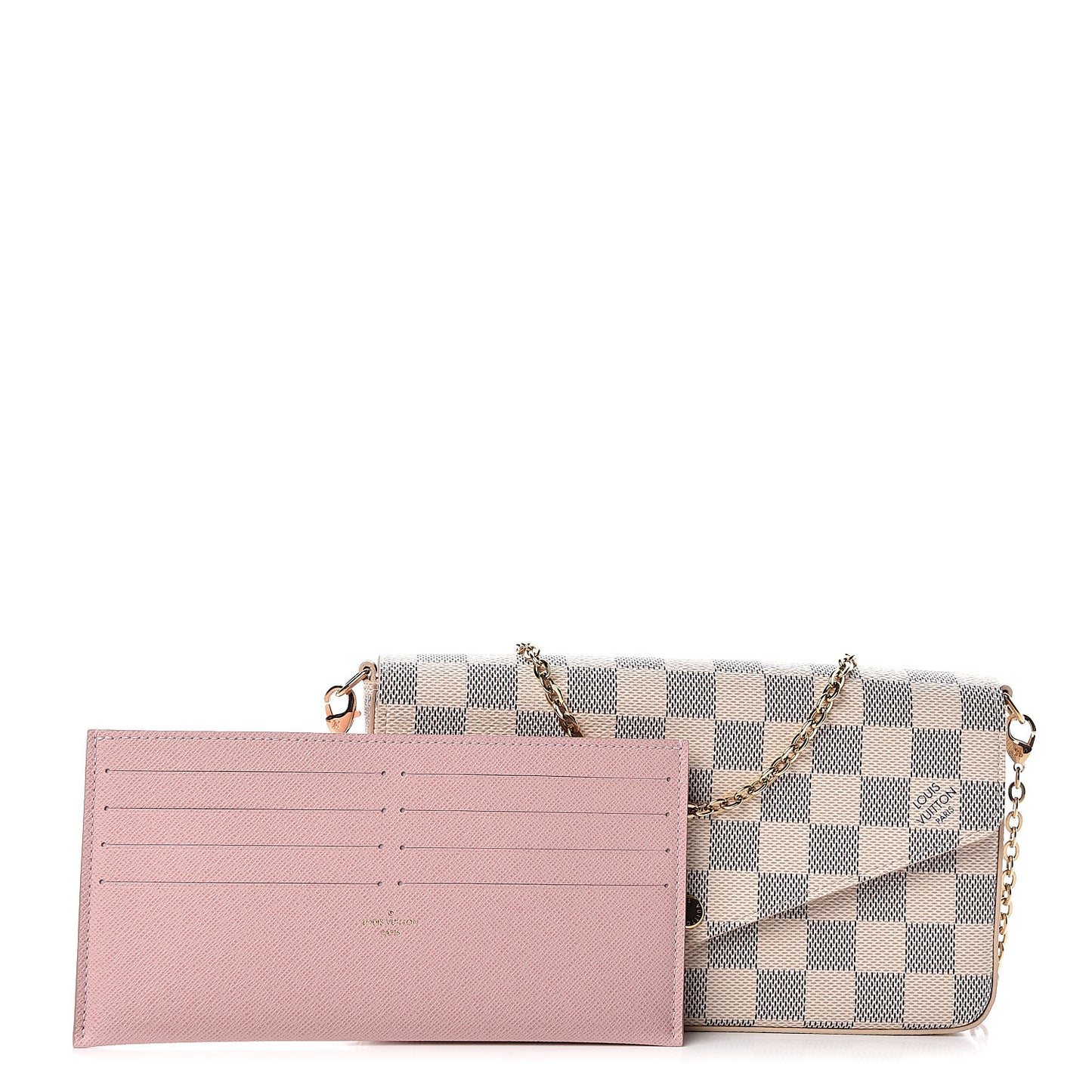 Damier Azur Pochette Felicie Chain Wallet Rose Ballerine