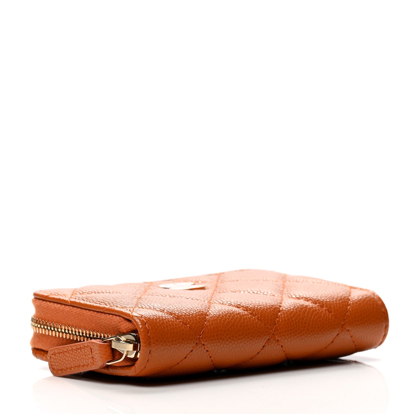 Caviar Quilted Zip Around Coin Purse Light Brown