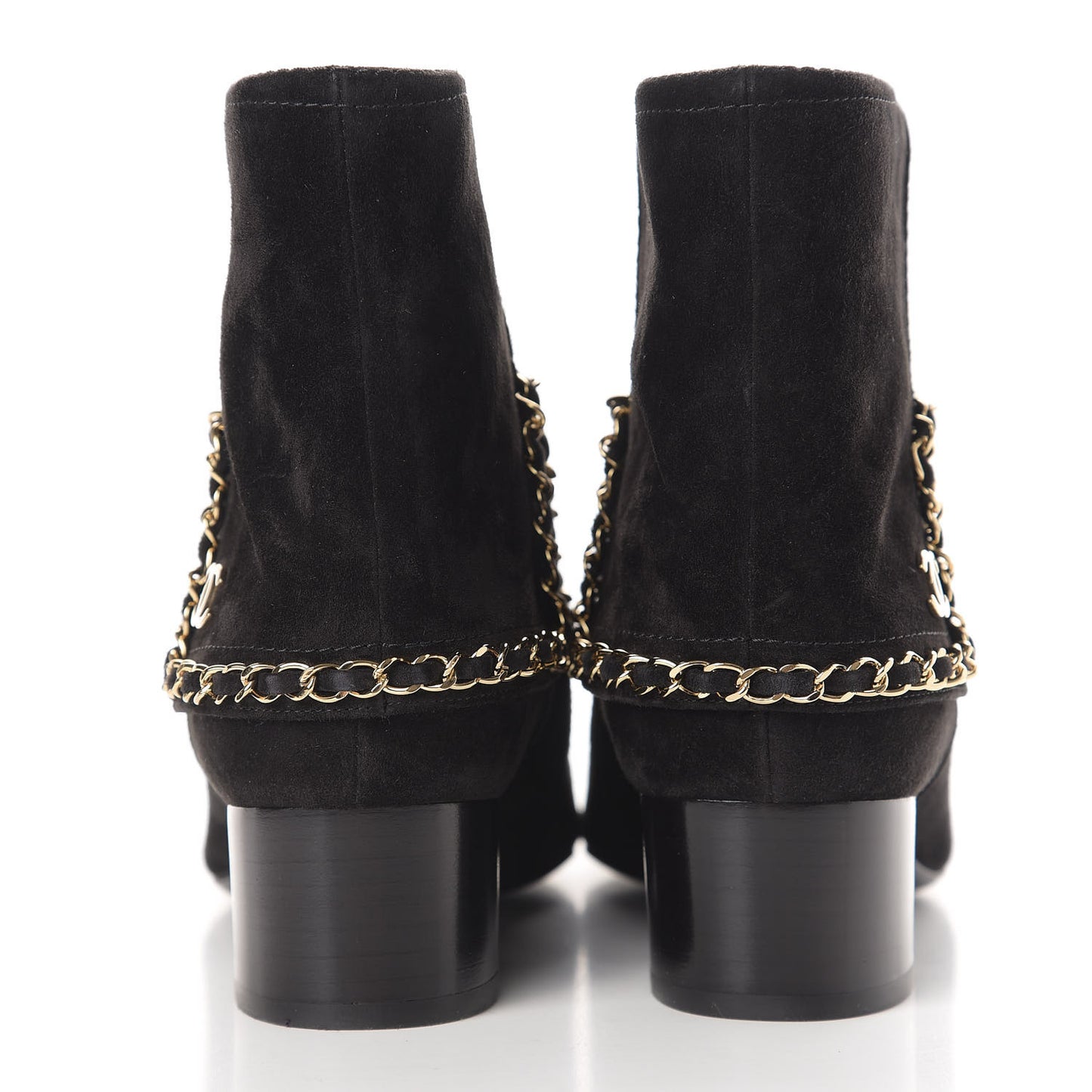 Suede Calfskin Chain CC Short Boots 38.5 Black