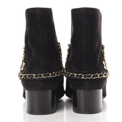 Chanel Suede Calfskin Chain CC Short Boots 38.5 Black 7 of 12